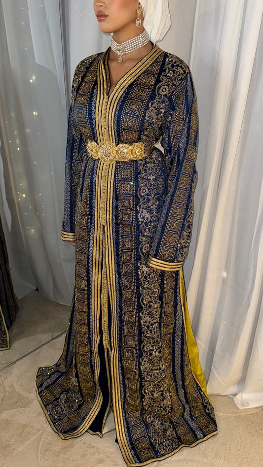 Caftan bleu reflets dorés