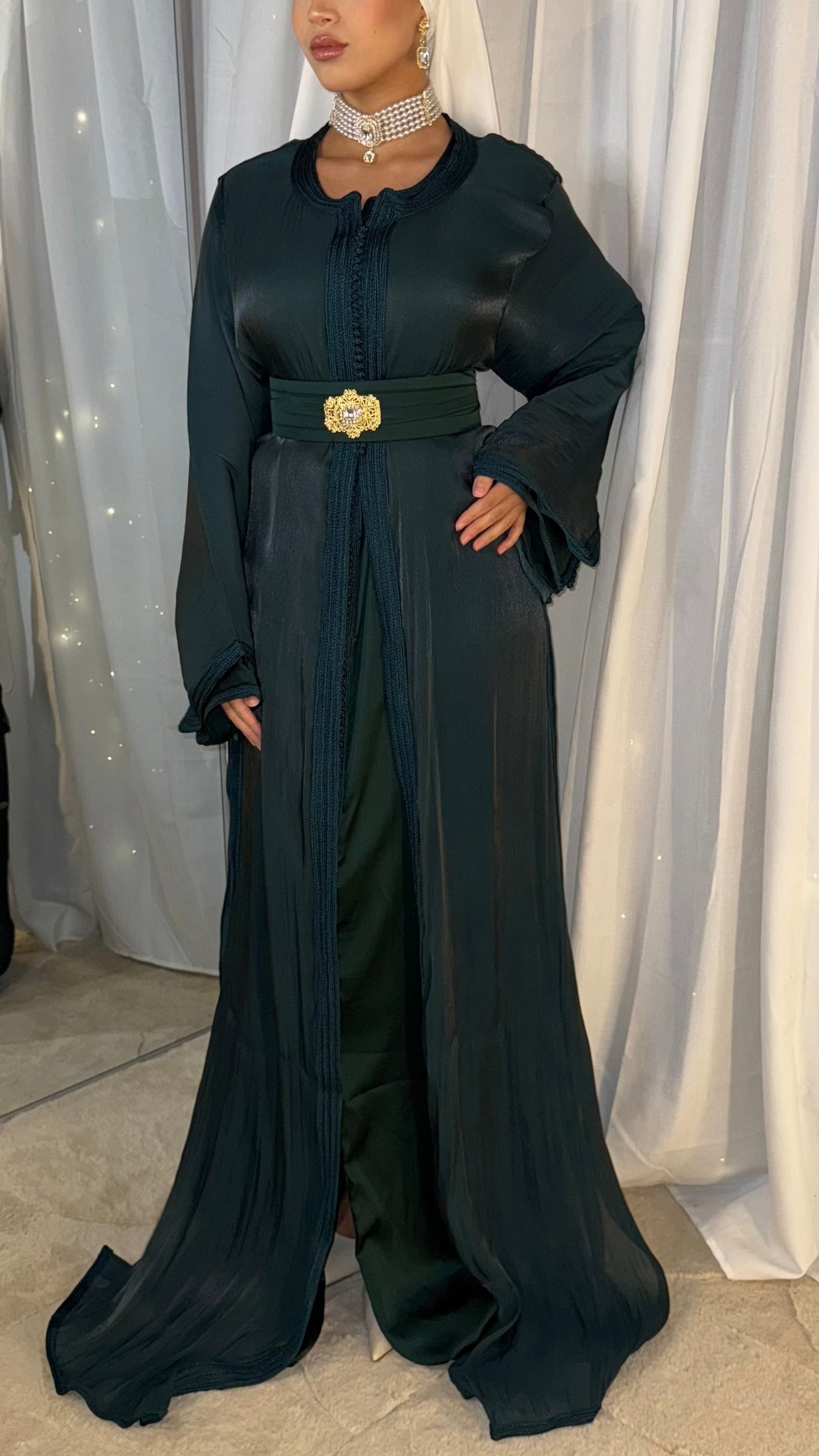 Caftan vert profond allure fluide
